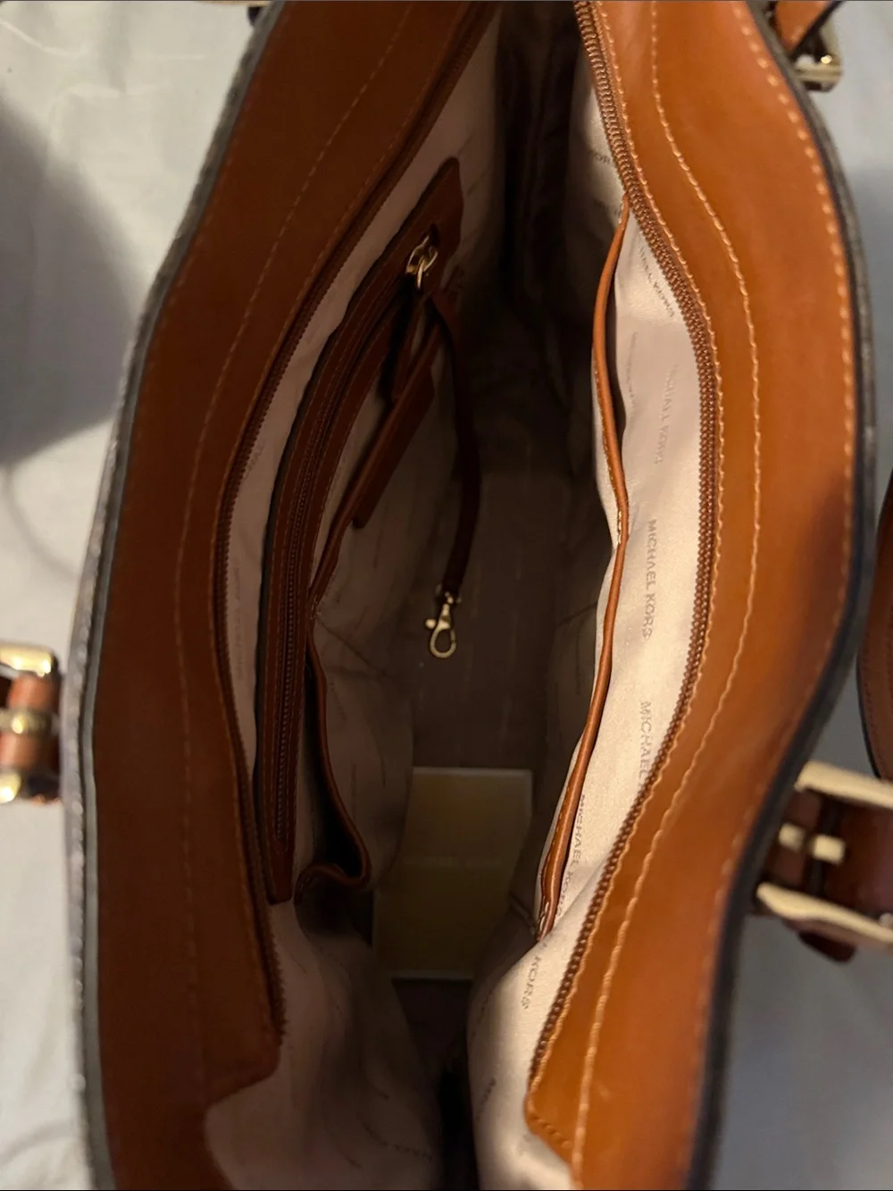 Michael Kors Dark Brown MK Monogram Tote with Leather Trim . NEW NEVER USED